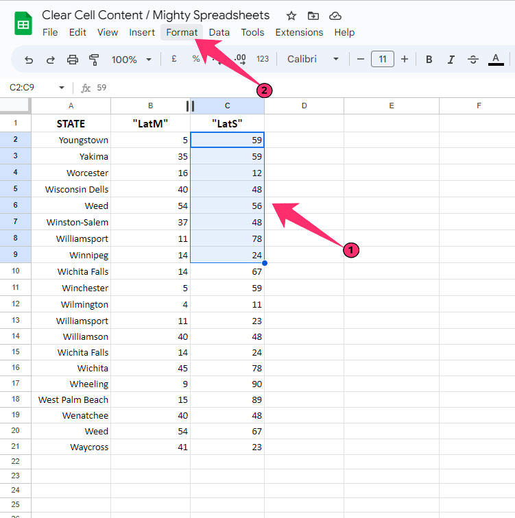 select cell range and click on Format button