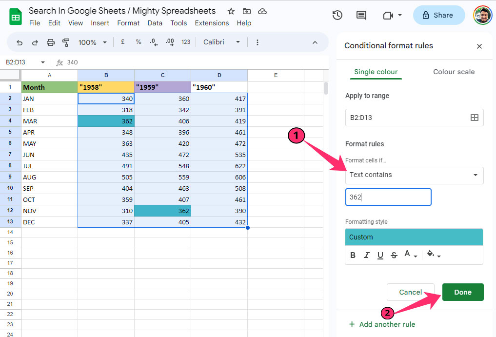 Using Conditional formal rules to find