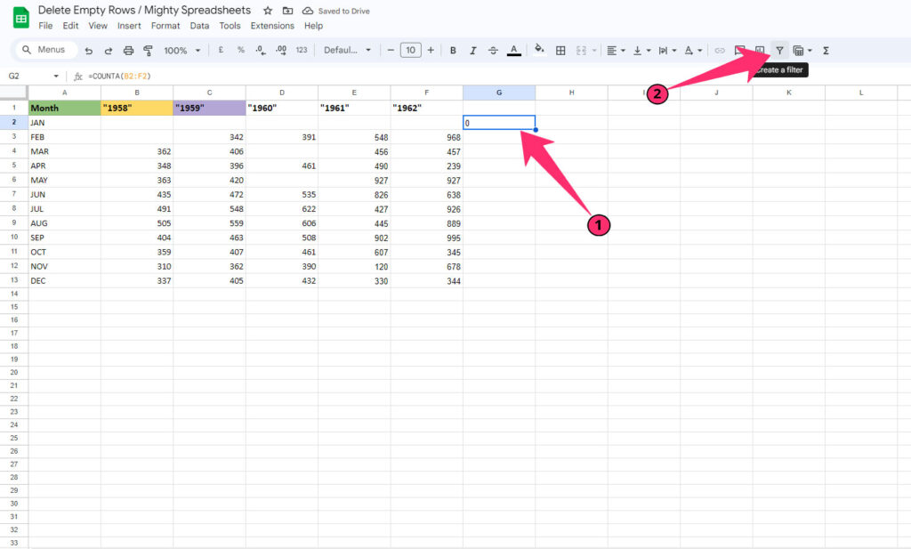 setting filter in COUNTA