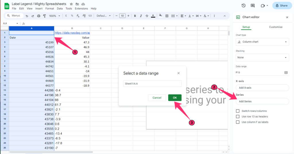 Add series in chart editor