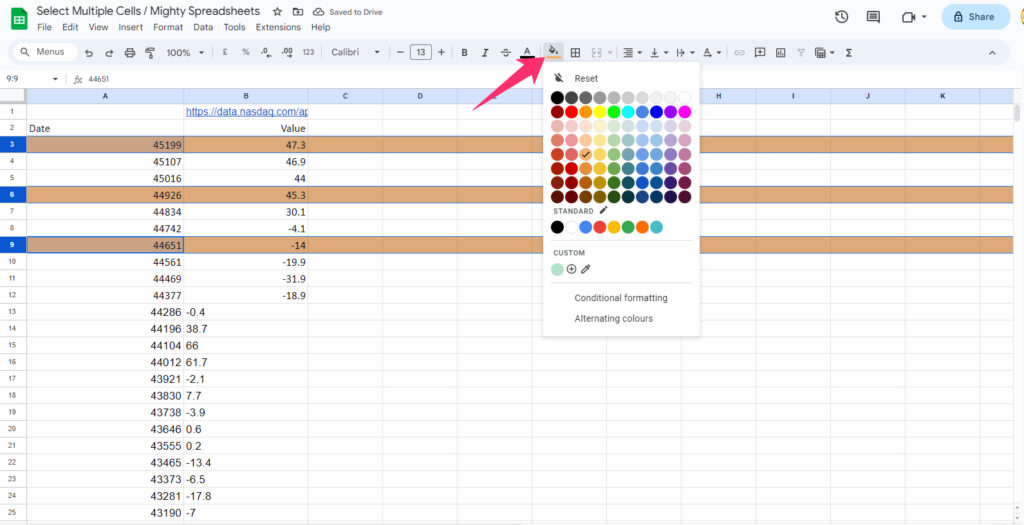 Highlight Multiple Rows In Google Sheets
