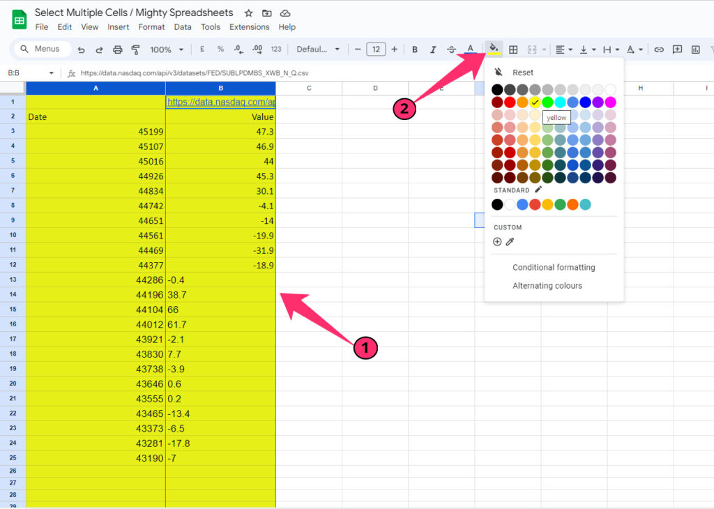 Highlight Two Adjacent Columns In Google Sheets