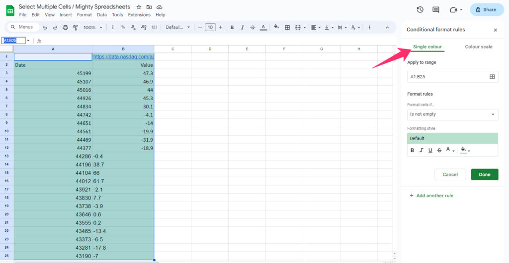 Highlight Two Separate Columns In Google Sheets using conditional formatting