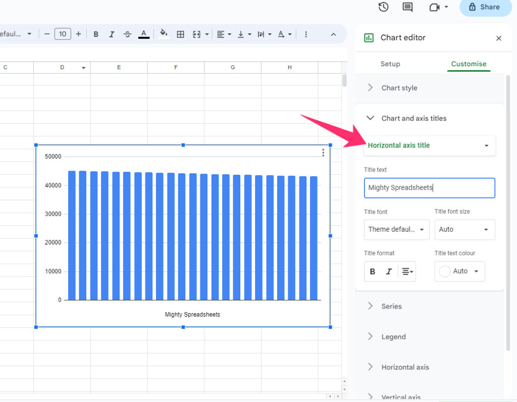 Horizontal axis title option in charts