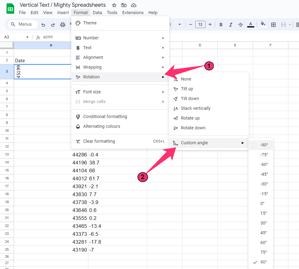 Make Text Diagonal In Google Sheets