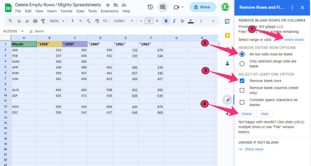 Remove Empty Rows With Remove row and files extension