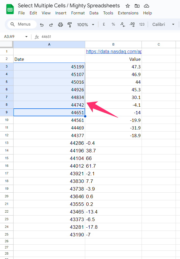 Select Multiple Cells using Shift key