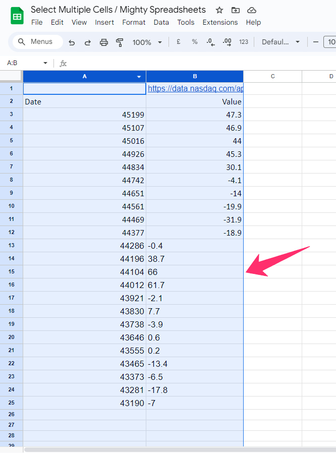 Select Multiple Columns using shift key