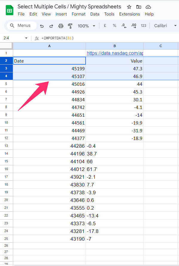 Select Multiple Rows using shift key