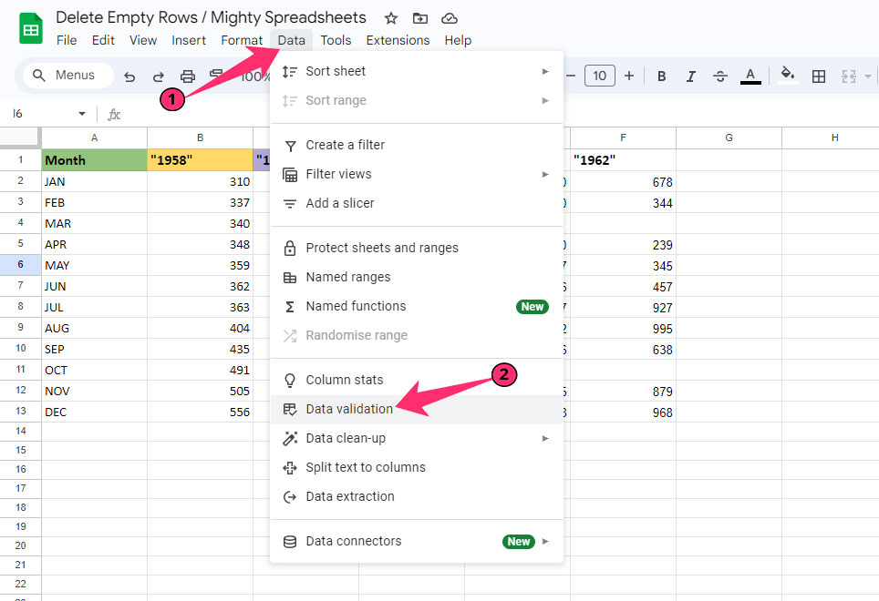 click on Data validation