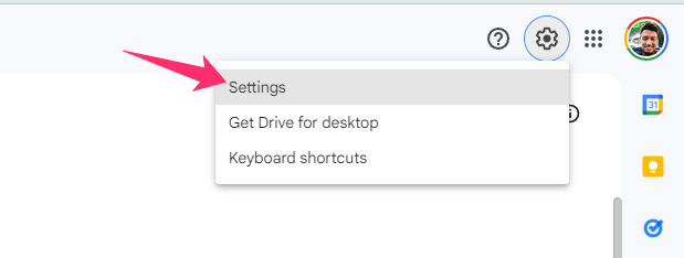 google drive settings button