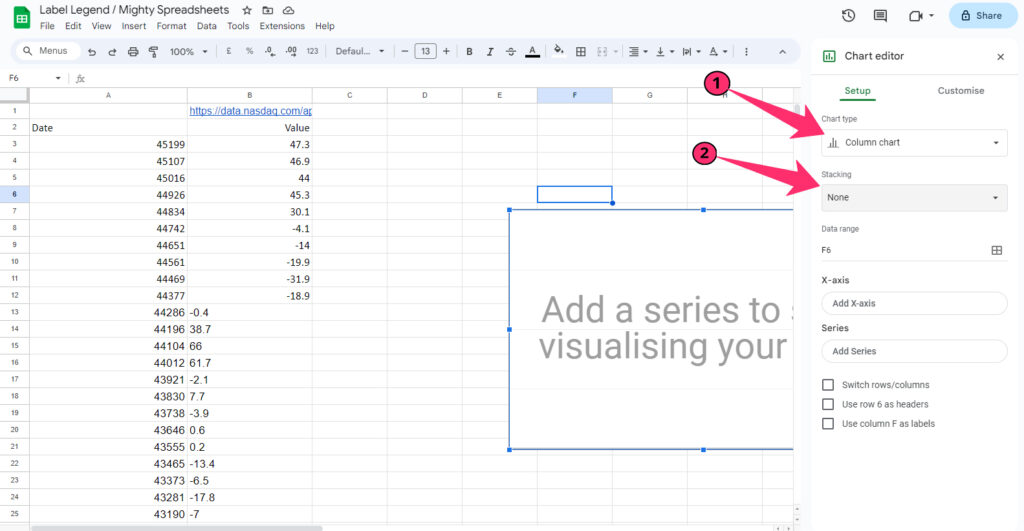 select Chart type in sheets