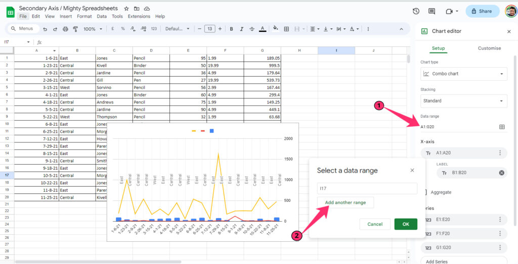 Add another data range in chart