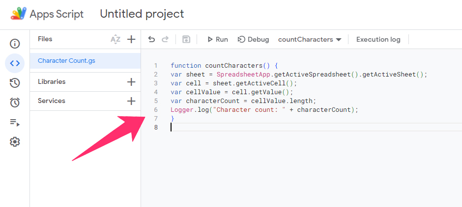 apps script for count characters