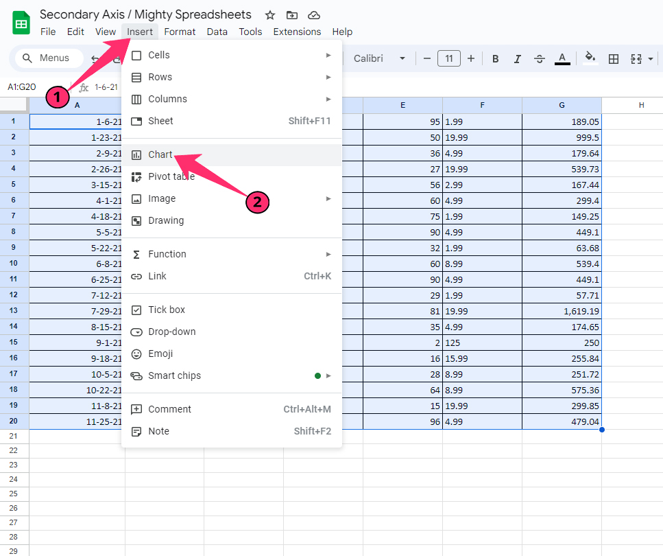 insert Chart in sheets