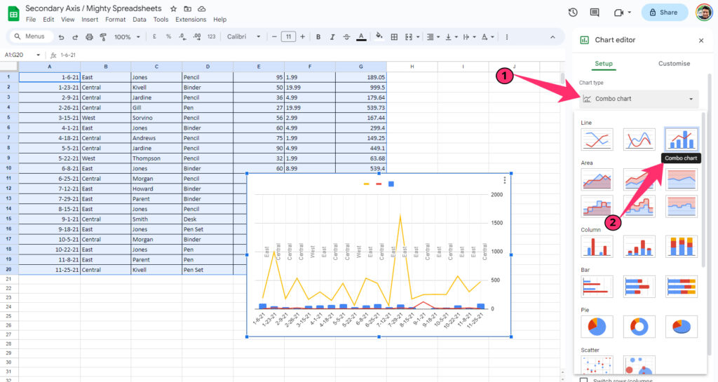 select chart type to Combo chart