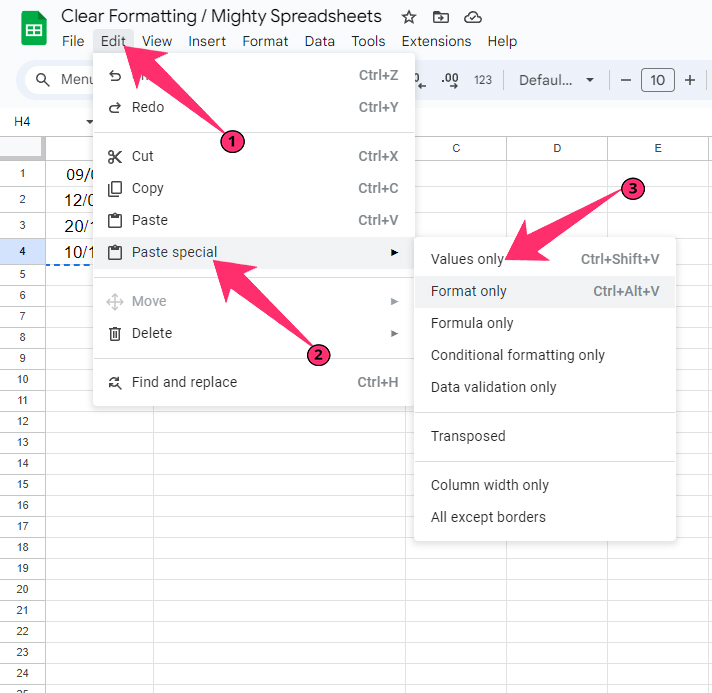 Paste Values Only under paste special